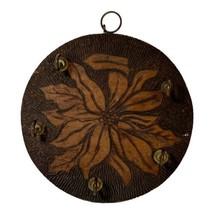 Vintage Carved Wooden Plaque with Hooks Flower Key Holder Hanger Rustic READ - £18.38 GBP