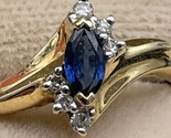 18k Yellow Gold Blue Sapphire &amp; Diamond Ladies Ring Size 6-1/2 3.4 Total... - $213.70