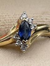 18k Yellow Gold Blue Sapphire &amp; Diamond Ladies Ring Size 6-1/2 3.4 Total Grams - £170.82 GBP