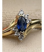 18k Yellow Gold Blue Sapphire &amp; Diamond Ladies Ring Size 6-1/2 3.4 Total... - £170.29 GBP