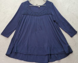 LC Lauren Conrad Blouse Top Womens Large Navy Lace Floral Long Sleeve Round Neck - £16.20 GBP