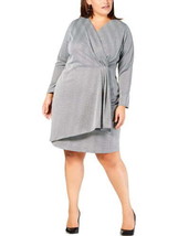 NY Collection Womens Plus Metallic Surplice Wrap Dress Size 1X, Silver/Black - £40.88 GBP