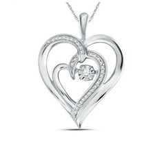 Sterling Silver Round Diamond Heart Moving Twinkle Pendant 0.03 ctw - £181.11 GBP