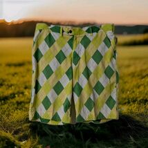 Loudmouth Men's 36” Green White Yellow Argyle Plaid Golf Shorts Colorful - $29.69