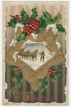Vintage Postcard Christmas Horses Man Holly John Winsch 1910 Embossed - £6.36 GBP