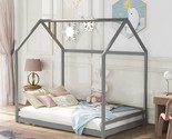 Gray Full-Size Wood House Bed With A Wooden Bedframe And A Roof For, Or ... - $311.92