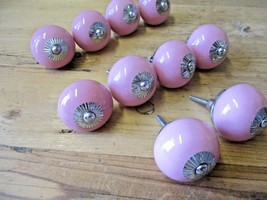 10 Pink Ceramic Drawer Door Knobs Pulls Handle Cabinet Dresser Hardware ... - $15.99