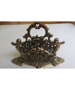 Vintage Brass Metal Napkin Paper Mail Holder Heavy Japan Victorian cherub - $24.70