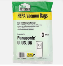 Hepa Bags Fits Panasonic U U3 U6 3 Cloth Bags 3 pack - $9.90