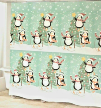 Christmas Holiday Cloth Shower Curtain Penguins and Trees 72x72&quot; Avanti ... - $36.23