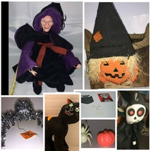 Lot of Halloween Decoratios Baskets &amp;. Basket Spider Towel Witch + More - £55.95 GBP