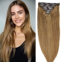 14&quot; Clip in Human Hair Extensions Full Head 110g 7 Pieces 16 Clips 8# Li... - $27.23