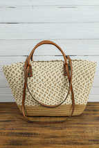 Beige Contrast Woven Leather Handle Single Shoulder Bag - $29.72
