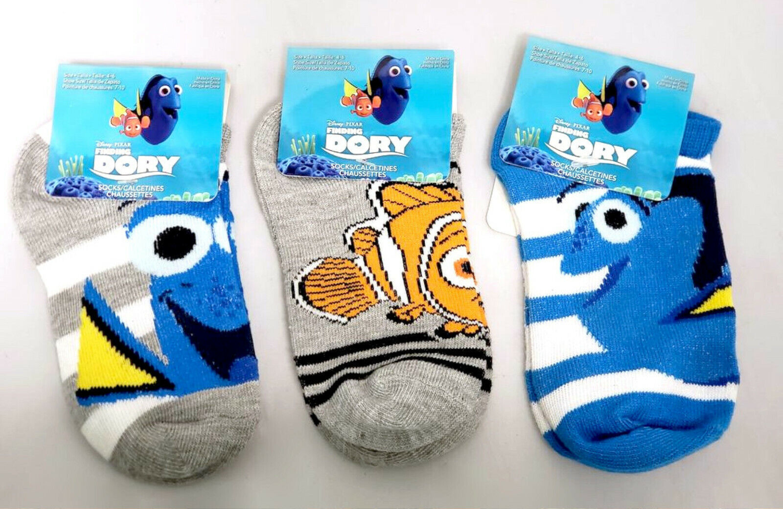 NEW Disney Pixar Finding Dory Unisex Kids' Socks Set (3 Pairs) Sock Size: 4-6 - £5.15 GBP