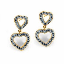 Blue Diamond Heart Dangle Earrings 0.35ct 14k Yellow Gold over 925 SS 22mm Long - £36.35 GBP