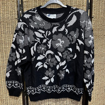 Top Notch Vintage Sweater Womens Small 1x Black Floral Knit USA Made 80s... - $10.83