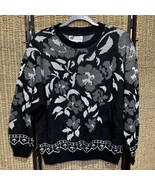 Top Notch Vintage Sweater Womens Small 1x Black Floral Knit USA Made 80s... - £8.52 GBP