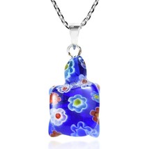 Cute Blue Millefiori Glass Turtle with Flower Accents Sterling Silver Necklace - £8.88 GBP