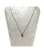 Vintage AVON Blue Zircon Birthstone Teardrop Pendant Necklace Gold Tone - $19.95