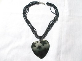 Black and Gray Heart Shell Pendant on Multi 7 Strand Seed Bead 16" Necklace - $4.99 Black and Gray Heart Shell Pendant on Multi 7 Strand Seed Bead 16" Necklace - $4.99