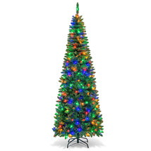 7.5ft Pre-Lit Hinged Artificial Pencil Christmas Tree with 350 Multicolo... - £120.30 GBP