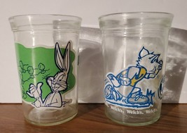 Vintage Welch&#39;s Glass Jelly Jar Lot Of 2 Bugs Bunny Tom And Jerry Looney Tunes - £14.86 GBP