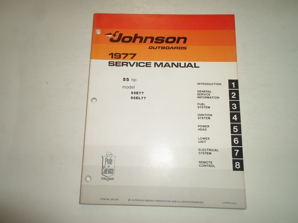 1977 Johnson Outboard Service Manual 55 H.P HP Model 55E77 55EL77 Factor... - $88.95
