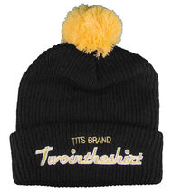 T.I.T.S. Marke Mens Black Yellow Sports Script Pom Beanie Skull Cap Wint... - $242.78 MXN