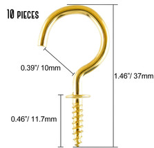 Metal Ceiling Hooks 1 Inch Brass Plated Screw-in Hooks for Hanging 10 pieces Set - £9.16 GBP