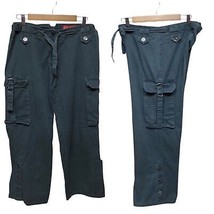 Y2K vtg SOLO jeans Size 12 forest green wide leg cargo pants buttons W 3... - $23.66