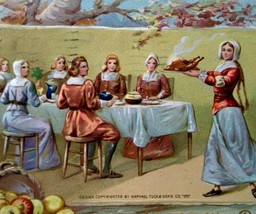 Thanksgiving Postcard Pilgrims At Dinner Atlantic City NJ 1911 Original Antique - £12.92 GBP