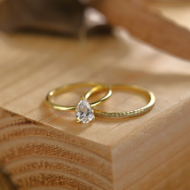 Pear Cut Wedding Engagement Ring Set Yellow Gold Fn Mother&#39;s Day Gift fo... - £95.96 GBP