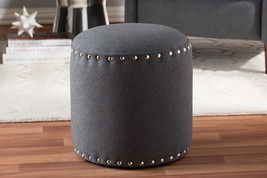 Augusta Dark Gray Fabric Upholstered Nail Trim Ottoman - $829.08 MXN