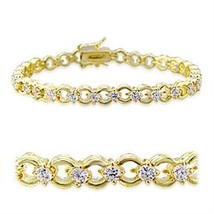 32005 - Gold Brass Bracelet with AAA Grade CZ  in Clear - $650.90 MXN