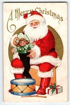 Santa Claus Christmas Postcard Jolly Saint Nick Toy Doll Stocking 1924 E... - $10.35