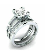 Princess Cut 2.90Ct White Moissanite Bridal Ring Set White Gold Finish i... - $175.41