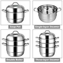 Large 3 Tier Stainless Steel Steamer Cookware Set with Multi-Layer Bottom - €88,26 EUR