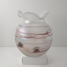 Vintage Hand-Blown Ruffled Art Glass Crystal Vase Iridescent Swirl West Germany! - £62.65 GBP