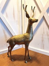 Large Vintage Mid Century Solid Bronze Brass Buck with Antlers, 16” - £47.82 GBP