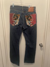 ED HARDY Denim Jeans Mens 34 x 34 Eagle &amp; Snake Embroidered Pockets Vtg Y2K - £136.98 GBP