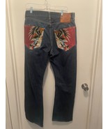 ED HARDY Denim Jeans Mens 34 x 34 Eagle &amp; Snake Embroidered Pockets Vtg Y2K - $145.00