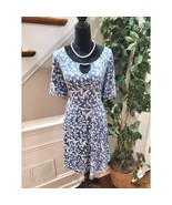 Perseption Concept Women Blue Floral Round Neck Half Sleeve Knee Length ... - $37.91 CAD