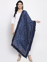 Navy Blue &amp; Gold Polka Dot Printed Dupatta Free Shipping - £11.41 GBP