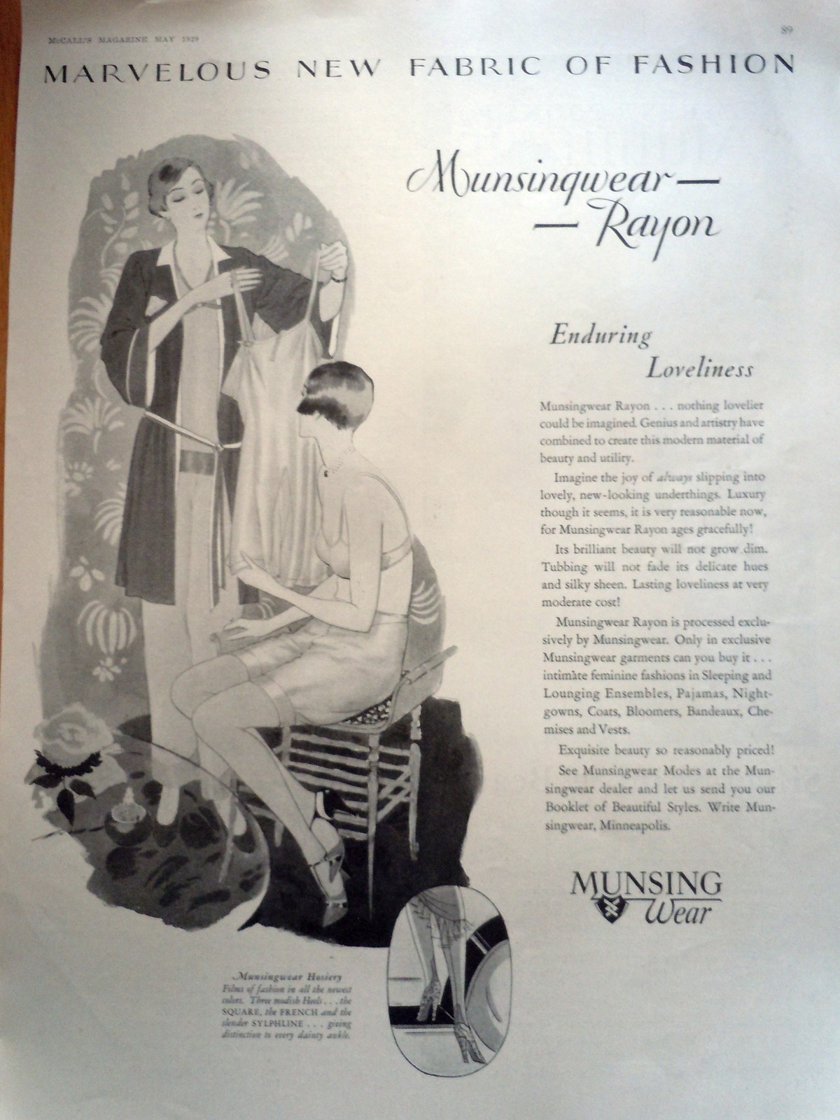MunsingWear Rayon Enduring Loveliness Magazine Advertising Print Ad Art ... - $6.99