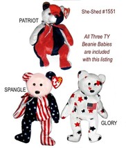TY Beanie Babies PATRIOT, Glory &amp; SPANGLE w Pink Head Lot of 3 Vintage - £19.99 GBP