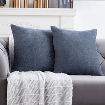 Anickal Blue Grey 18X18-Inch Pillow Covers, Set Of 2, Solid Rustic Farmhouse - £36.04 GBP