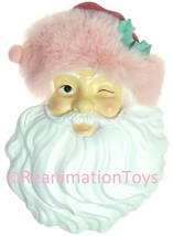 Mrs. Claus&#39; Bakery Retro Pink Santa Face Wall Decor Faux Fur Instant Classic New - £104.41 GBP