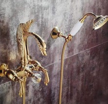 Luxury Gold wall mounted swan Bath Tub shower Filler Faucet Hand shower New - £283.17 GBP