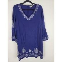 Ariat Mini Dress XL Womens Blue Embriodered Long Bell Sleeve V Neck Zipp... - $26.69