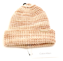Calvin Klein Tan &amp; Cream Fleece Lined Knit Cuff Beanie Women&#39;s One Size NWT - $69.29